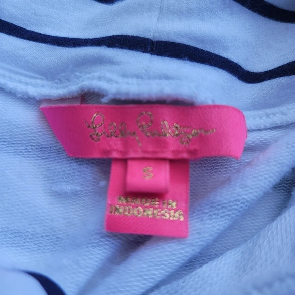 Lilly Pulitzer Hillary Popover Bright White Navy Blue Dress UPF 50+ Stretch Sz S - Picture 5 of 16